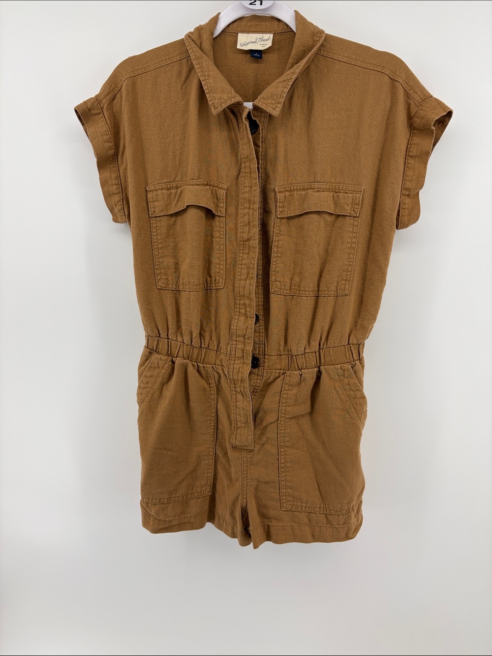 Universal Thread linen blend Brown Short-Sleeve One-Piece Romper